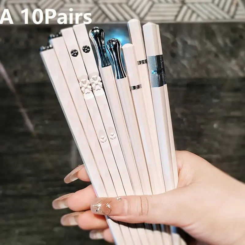 Reusable Bamboo Chopsticks Set – White & Gold Korean Style Reusable Chopsticks Qme A 10pairs