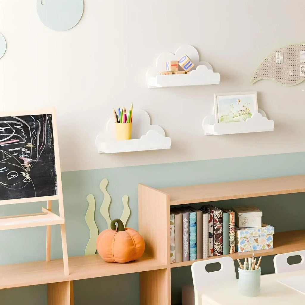 Cloud Floating Wall Shelves Set of 3 – Modern Wood Decor Floating Wall Shelf Qme