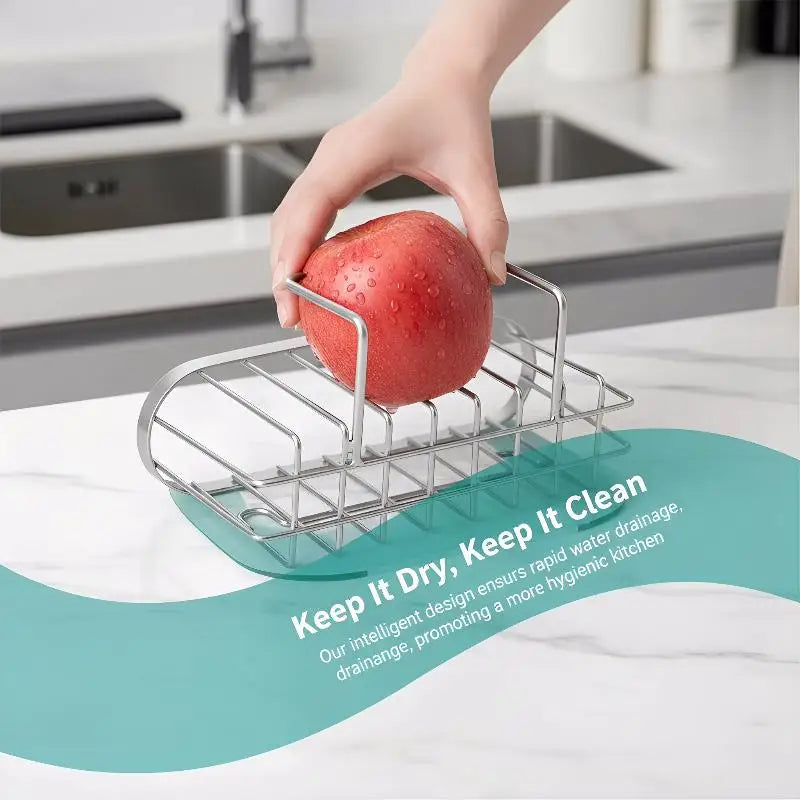 Stainless Steel Sink Sponge Holder – Suction Mount, Fast Drain Sink Sponge Holder Qme