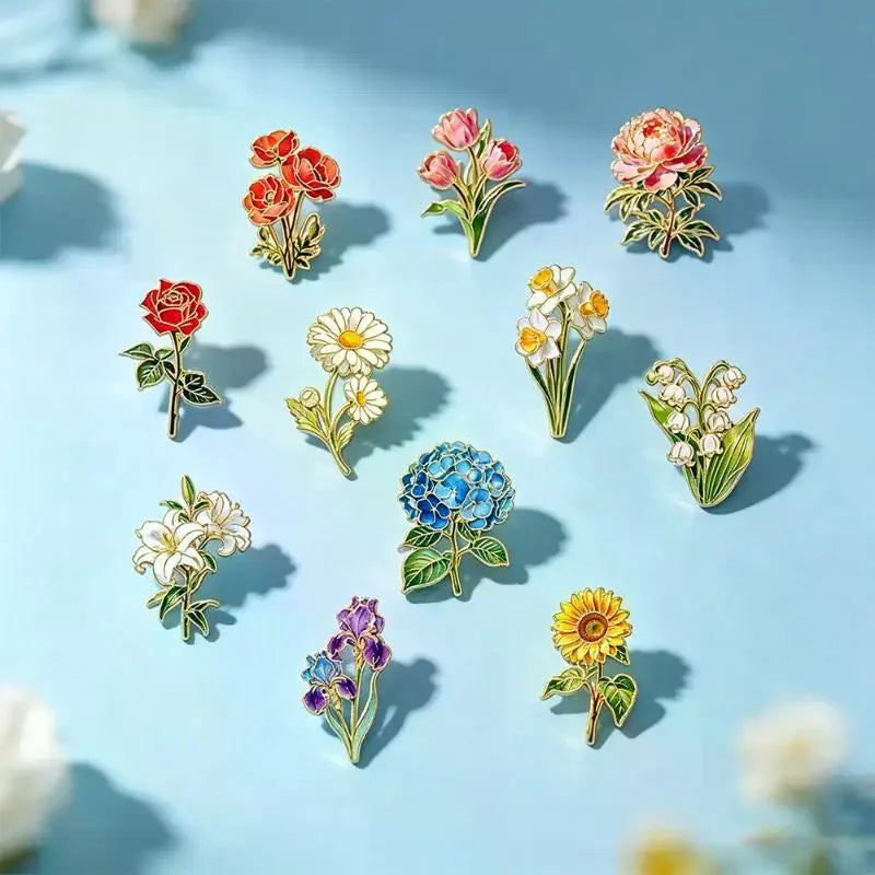 Botanical Enamel Flower Lapel Pins – Assorted Plant Brooches Enamel Lapel Pin Qme