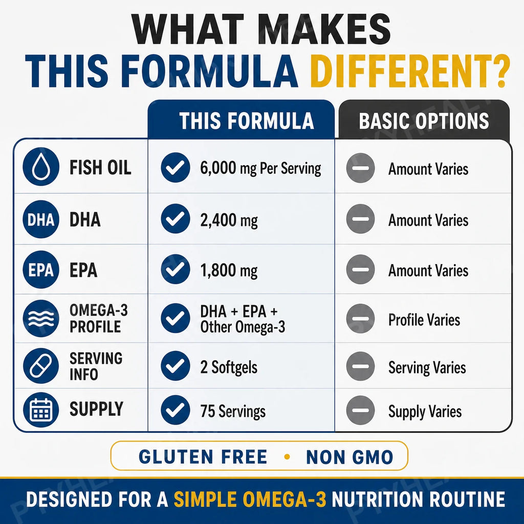 Omega-3 Fish Oil 6000mg Softgels | 2400mg DHA 1800mg EPA | 150ct Omega-3 Supplement Qst