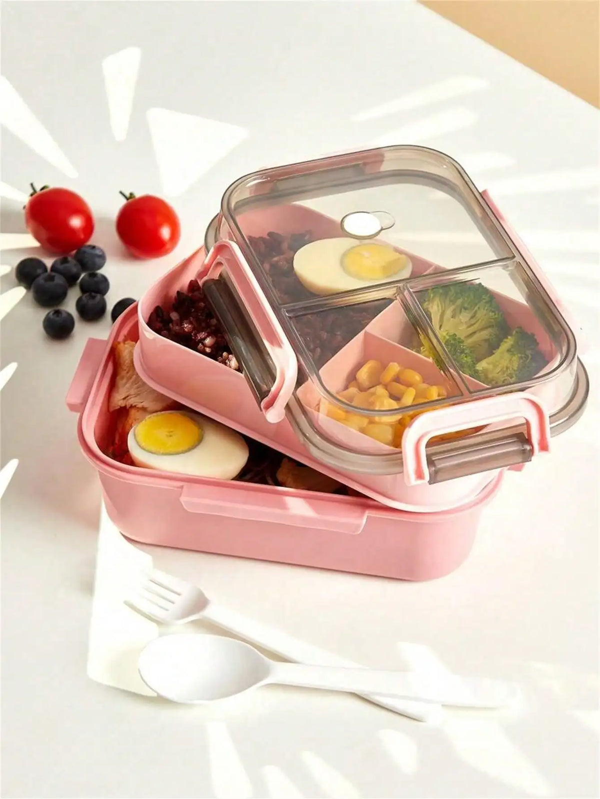 Microwave-Safe Double-Layer Compartment Lunch Box with Handle Compartment Lunch Box Qme