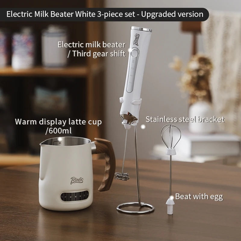BINCOO Handheld Electric Milk Frother – Latte Foam Maker Milk Frother Qst White-3pcs B