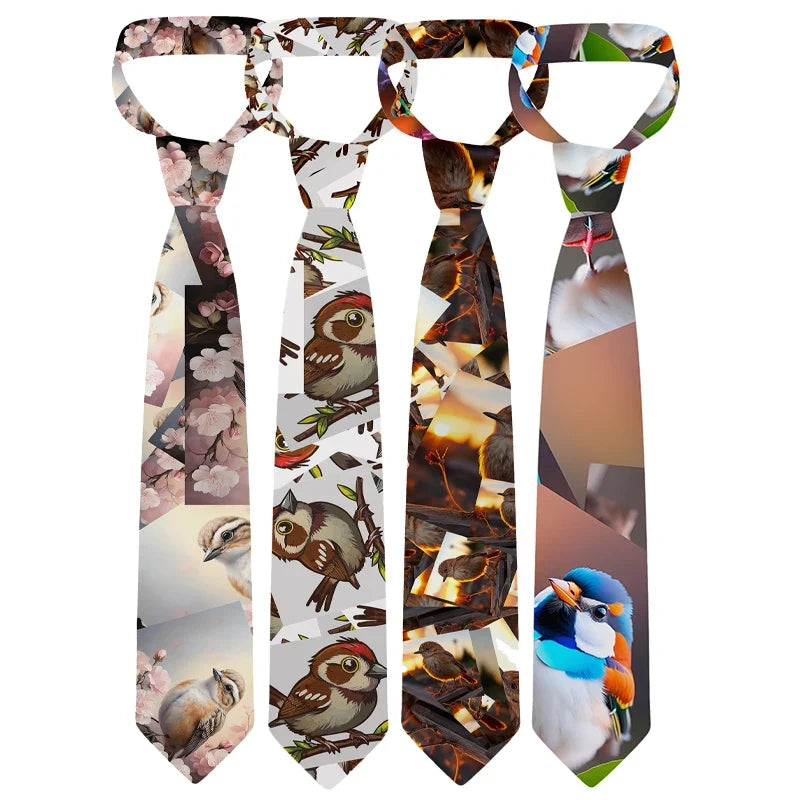 Funny Sparrow Print Wide Necktie for Men & Women | 9 Colors Novelty Necktie Qme