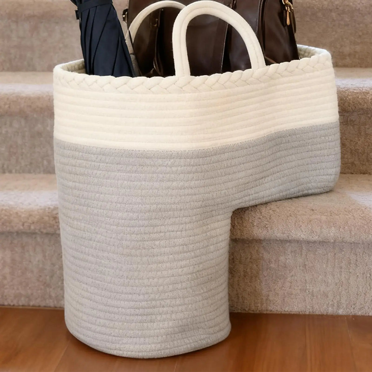 Foldable Woven Stair Basket Large Capacity Step Organizer Woven Storage Basket Qme