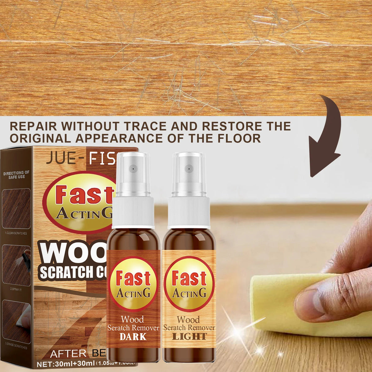 Jue-Fish Wood Floor Scratch Repair Agent – 30ml×2 Kit Floor Scratch Repair Qst
