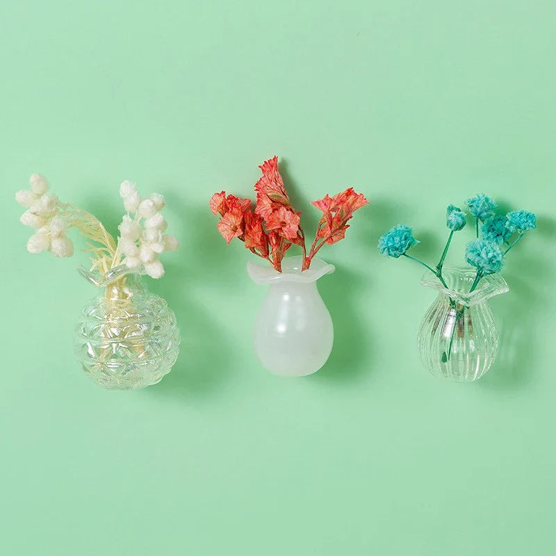 Mini Glass Vase Fridge Magnet with DIY Porcelain Flowers Decorative Fridge Magnet Qme