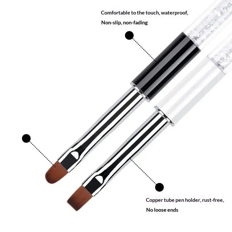 Glitter Handle Nail Art Brush – Flat & Round Soft Bristles Nail Art Brush Qme