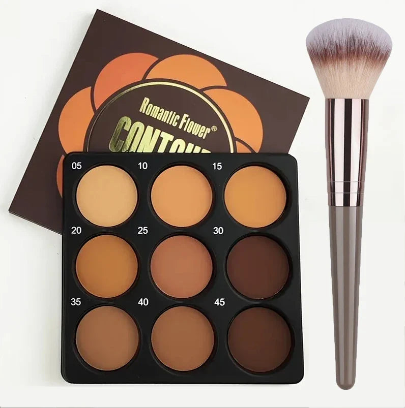 9-Color Waterproof Contour Concealer Matte Palette & Brush Contour Makeup Palette Qme 1 set