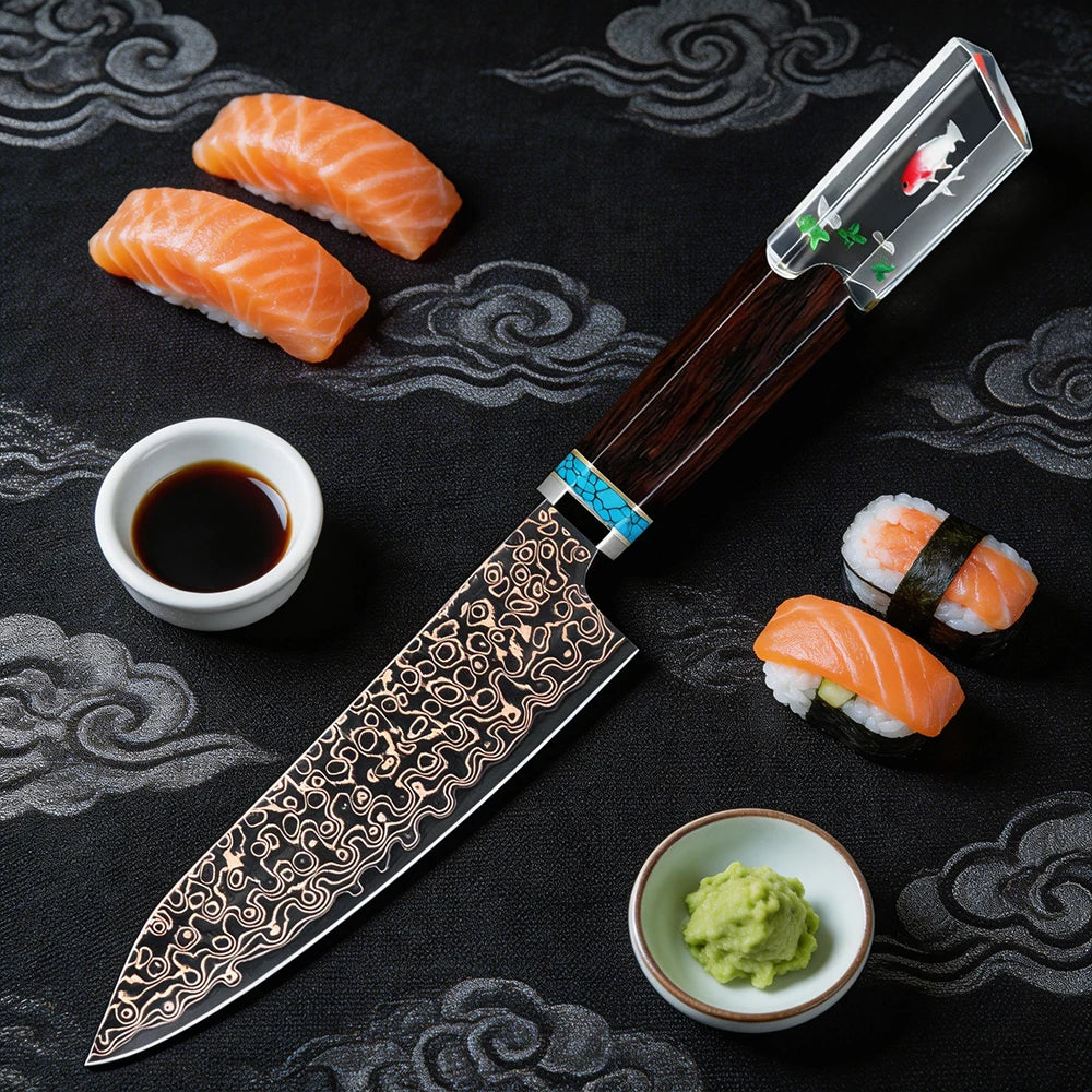 5-Inch Damascus Steel Japanese Utility Knife | Copper Pattern Japanese Kitchen Knife Qst