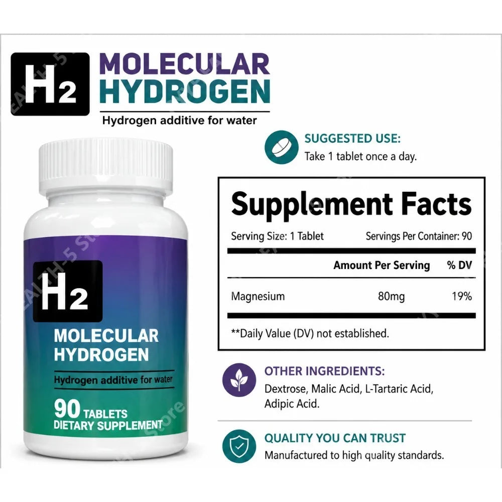 Hydrogen Water Tablets 90ct – Molecular H2 + Magnesium | Made in USA Hydration Supplement Tablets Qst