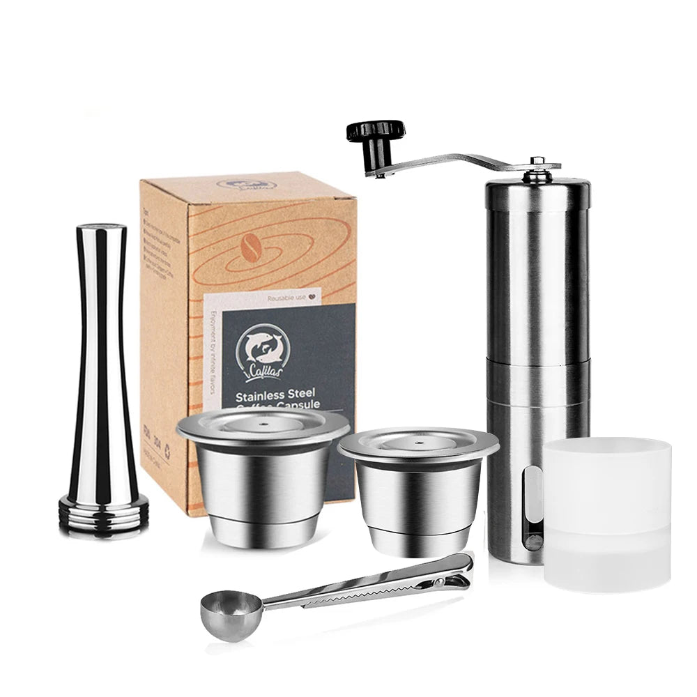 Reusable Stainless Steel Nespresso Pods + Tamper & Dosing Ring Refillable Coffee Pods Qst