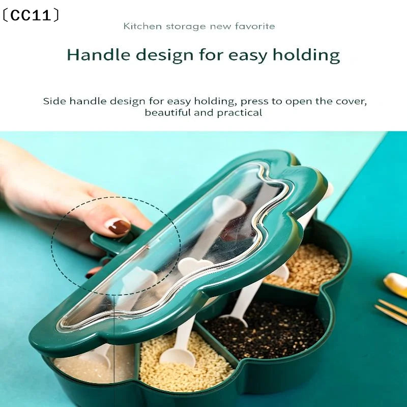 6-Grid Seasoning Box with Clear Lid & Scoops | Salt & Sugar Seasoning Storage Box Qme