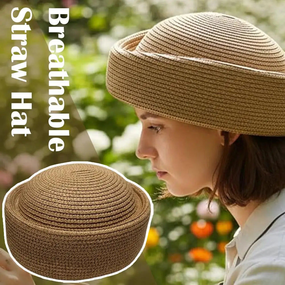 Women's Round Raffia Straw Hat | Breathable Summer Sun Hat Straw Sun Hat Qme