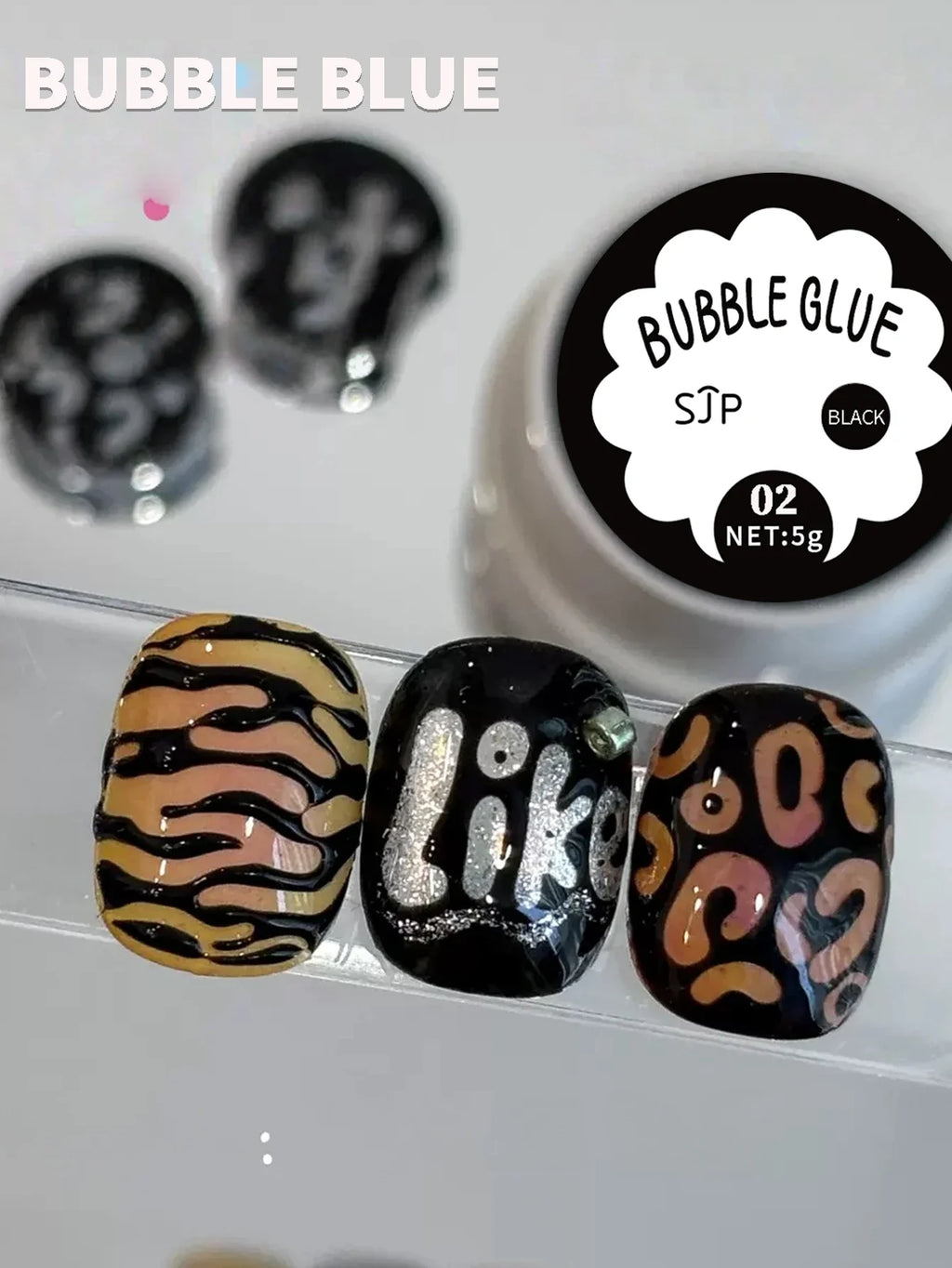 2-Piece Bubble Nail Art Glue Net – Black Wave Hole Design Nail Art Accessory Qme