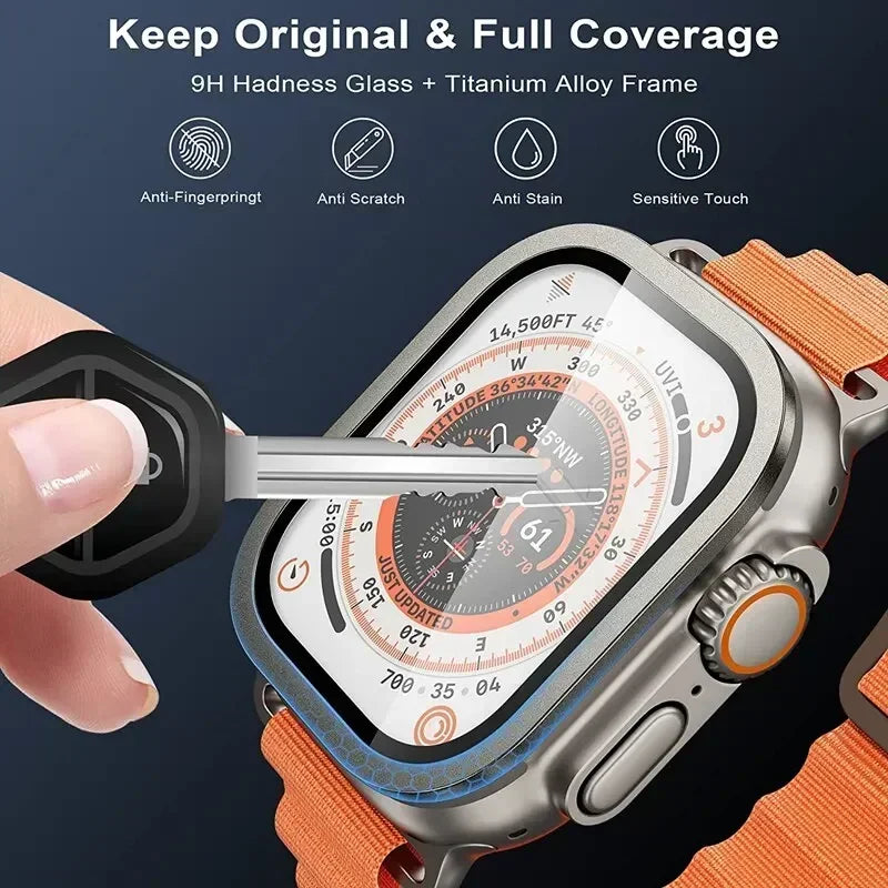 Apple Watch Ultra 2 49mm Tempered Glass Screen Protector Metal Frame Watch Screen Protector Qme