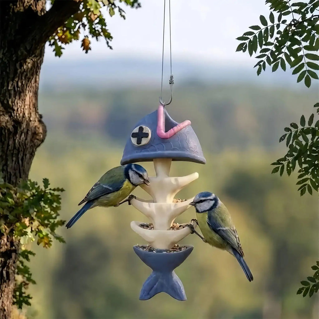 Novelty Fish Bone Bird Feeder – Resin Outdoor Garden Décor Novelty Bird Feeder Qme