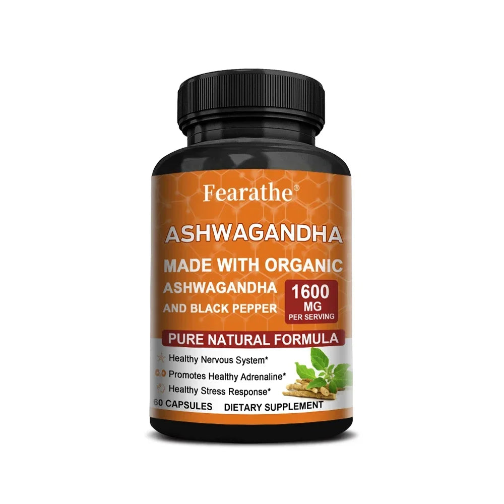 Organic Ashwagandha 1600mg Capsules with Black Pepper – Vegan Herbal Supplement Qst 60 count 5 bottle