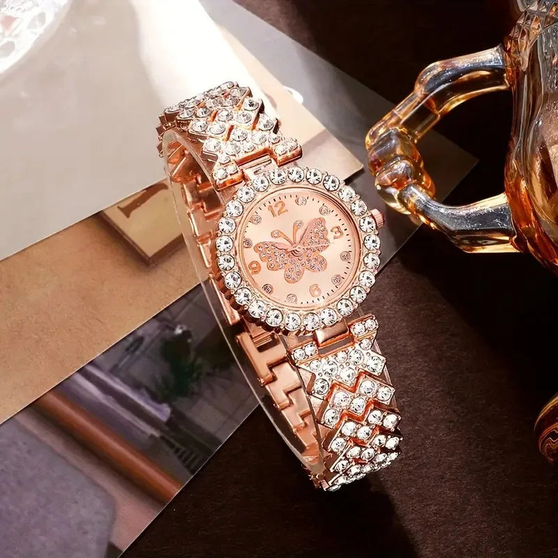Rhinestone Butterfly Dial Women's Quartz Watch | Elegant Ladies Ladies Fashion Watch Qme