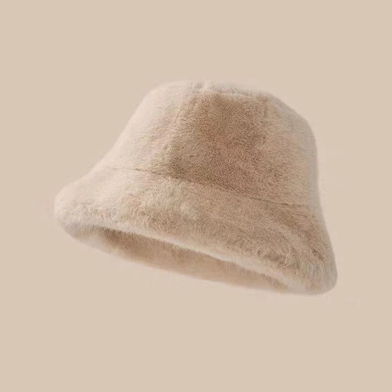 Women's Winter Plush Bucket Hat – Fluffy Windproof Fisherman Cap Winter Bucket Hat Qst Khaki