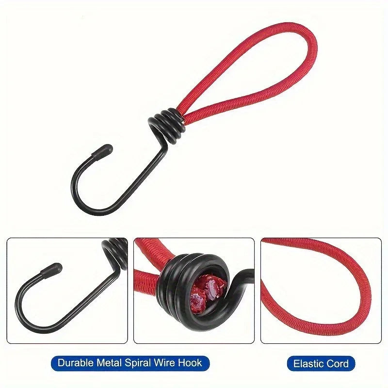Heavy-Duty Elastic Bungee Cords Iron Spiral Hooks – 4pcs Bungee Cord Set Qme
