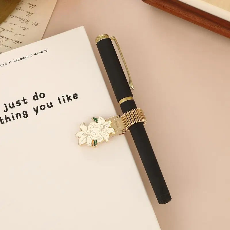 Flower-Themed Metal Pen Clip | Retro Spring Design Decorative Pen Clip Qme
