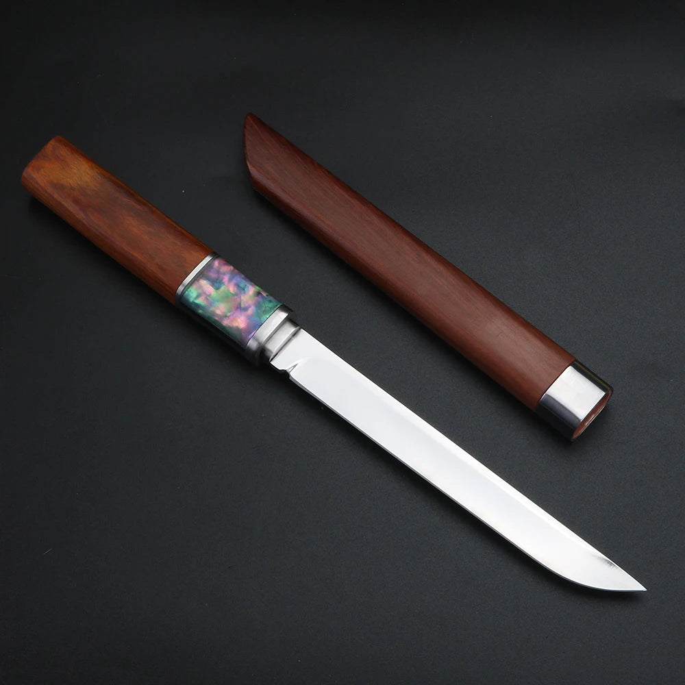 XUAN FENG 5CR13 Steel Meat Slicer Knife – Wooden Scabbard Kitchen Slicer Knife Qst