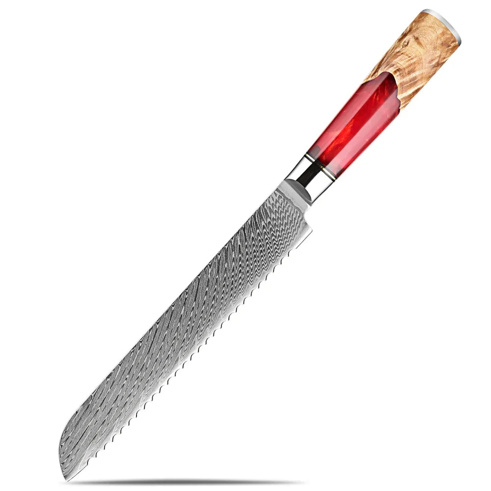 XITUO 8-Inch Damascus Steel Serrated Bread Knife | Ergonomic Serrated Bread Knife Qst