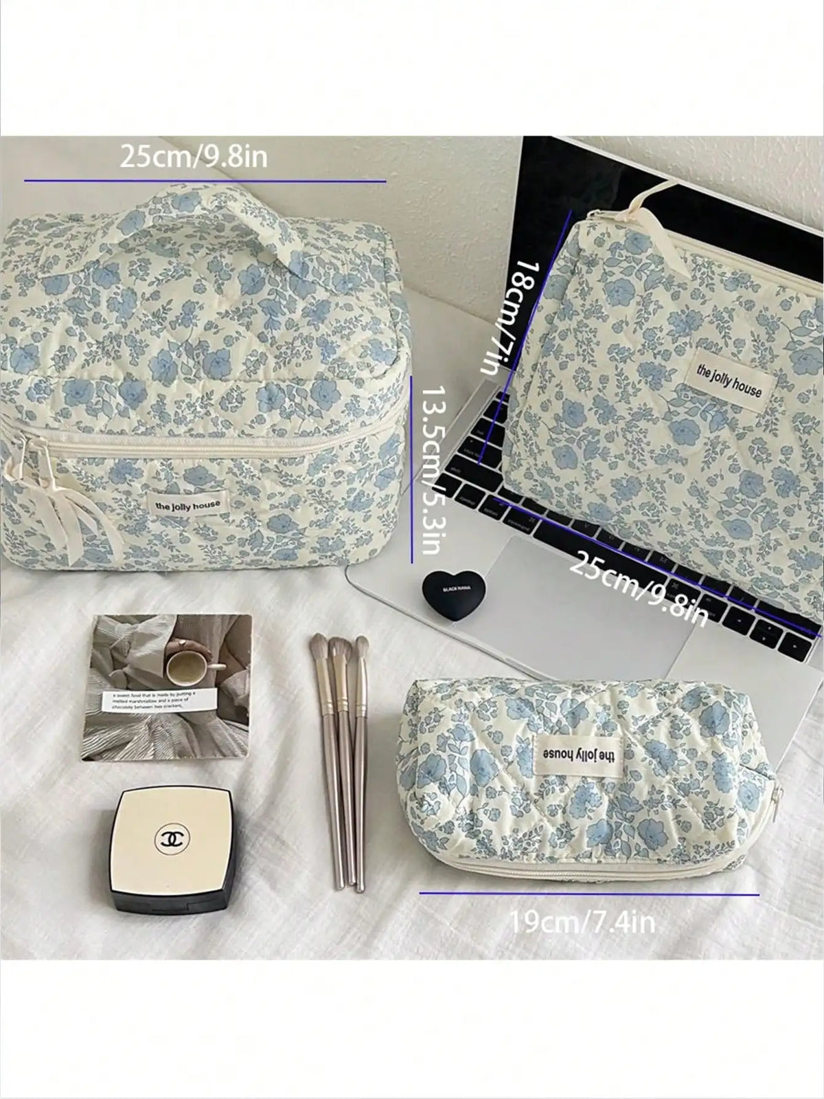 Large Capacity Cotton Makeup Bag – Checkered Flower Design Makeup Bag Qme