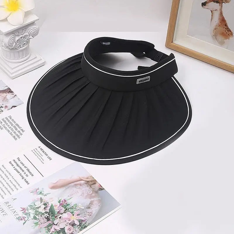 Women's UPF 50+ Large Brim Foldable Open Top Sun Hat Sun Hat Qst Black