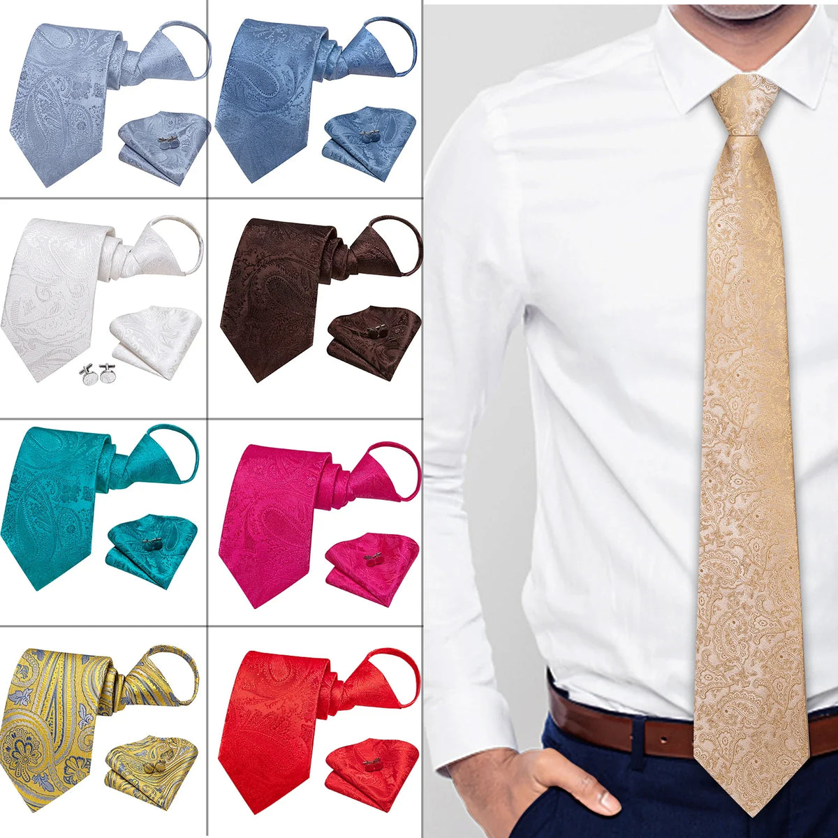 Knot-Free Zipper Silk Necktie | Formal, Business & Wedding Zipper Necktie Qme