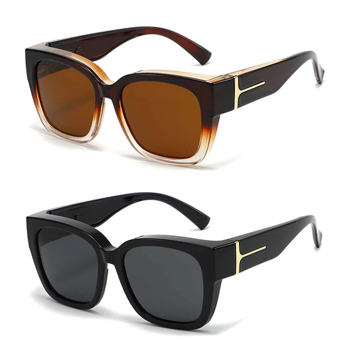 VOPHA 2-Pack Oversized Fit-Over Polarized Sunglasses UV400 Fit-Over Sunglasses Qst 2PC-black brown