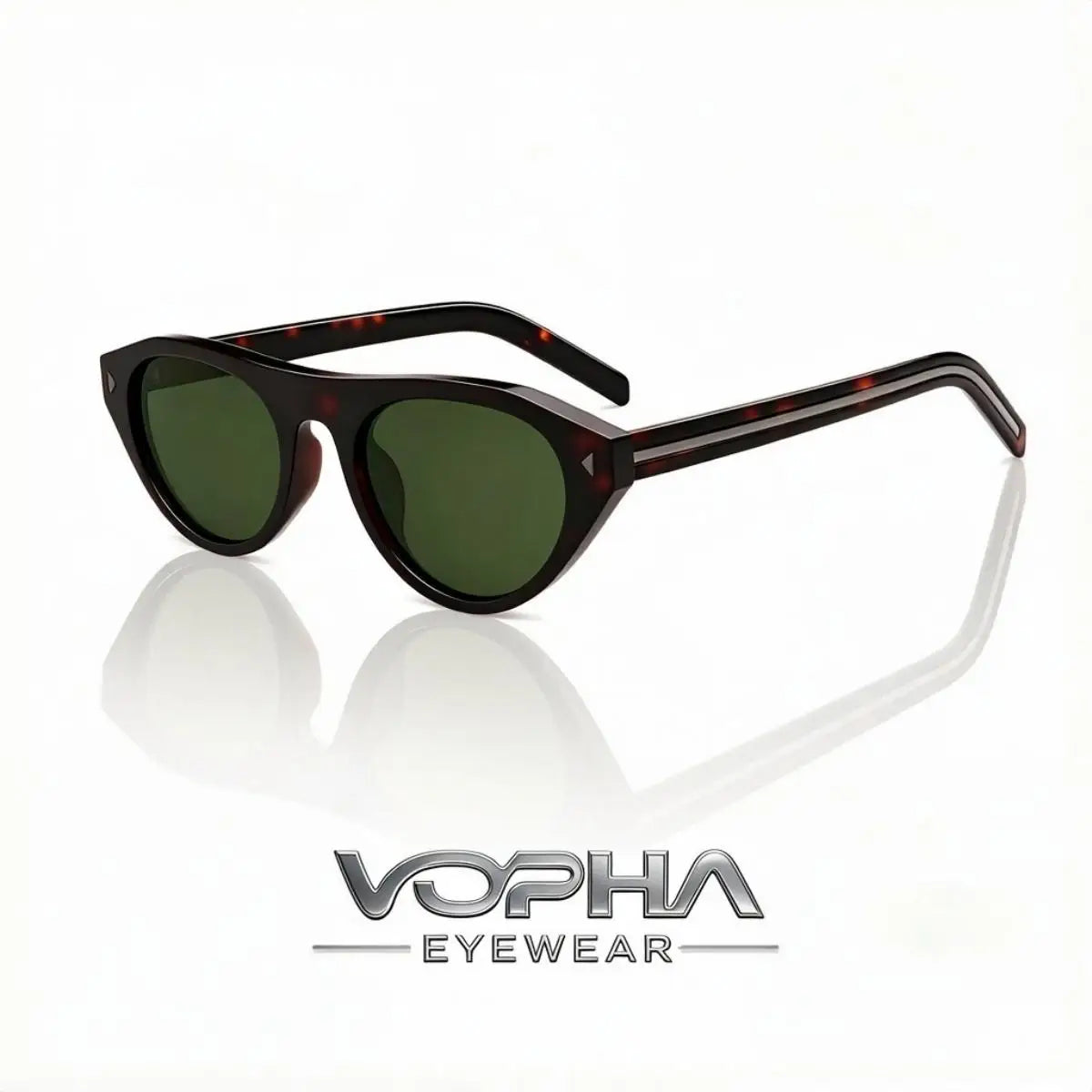 Retro Oval Cat Eye Sunglasses Women UV400 – VOPHA S14 Cat Eye Sunglasses Qst Tortoise green