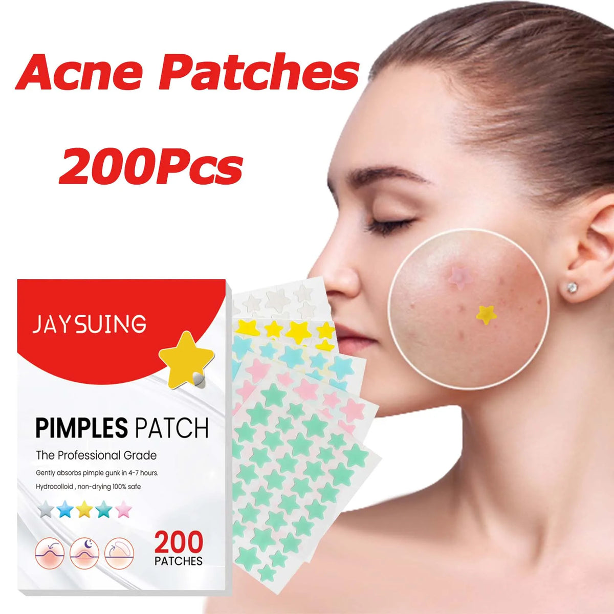 Hydrocolloid Acne Patches Star-Shaped Blemish Cover 200pc | Qme Acne Spot Patches Qme