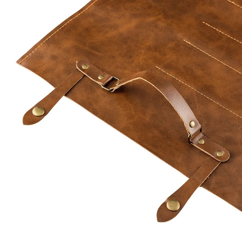 XITUO Genuine Leather Chef Knife Bag – 5-Slot Portable Roll Knife Roll Bag Qst