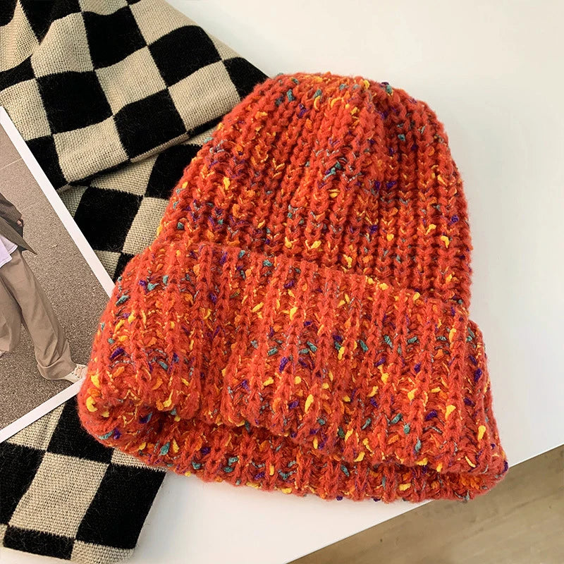 Women's Warm Knitted Pile Hat – Cozy Winter Beanie Winter Knit Hat Qst Orange