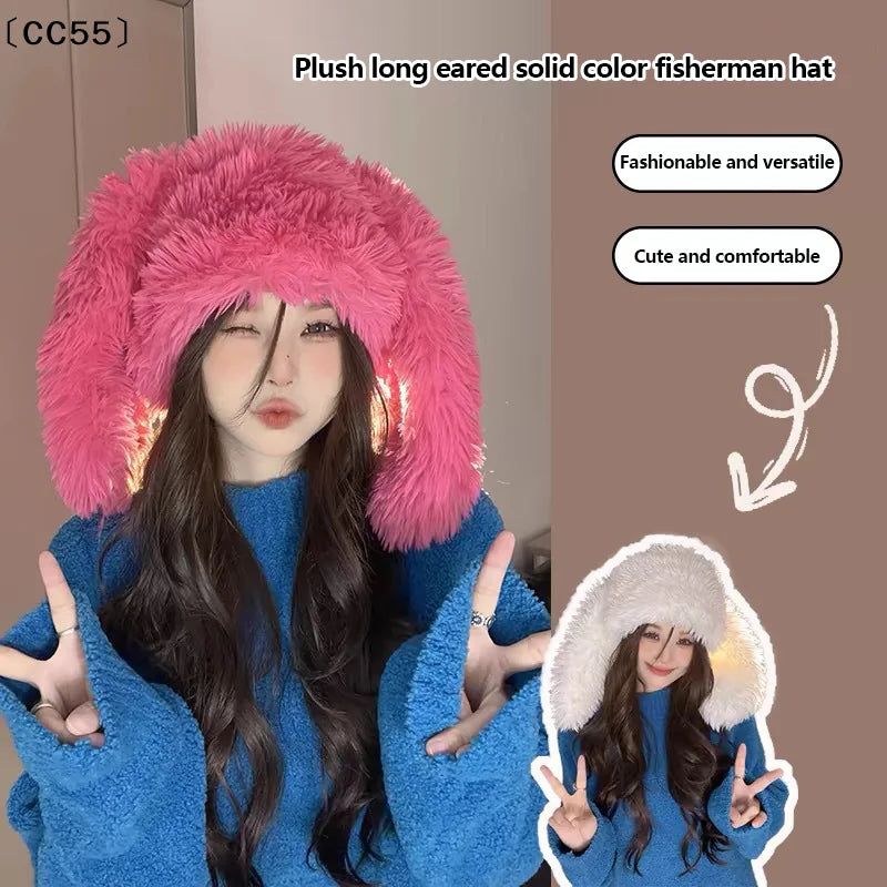 Cute Bunny Ears Plush Hat – Soft Faux Fur Winter Hat Winter Plush Hat Qst