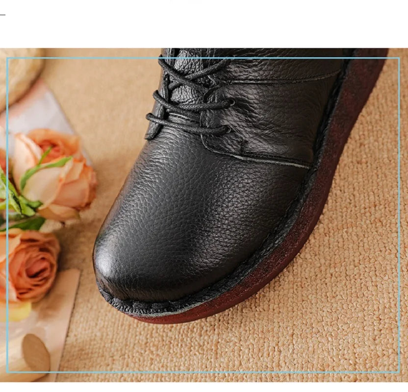Women's Retro Genuine Leather Ankle Boots – Warm Plush Zip Women's Ankle Boots Qst
