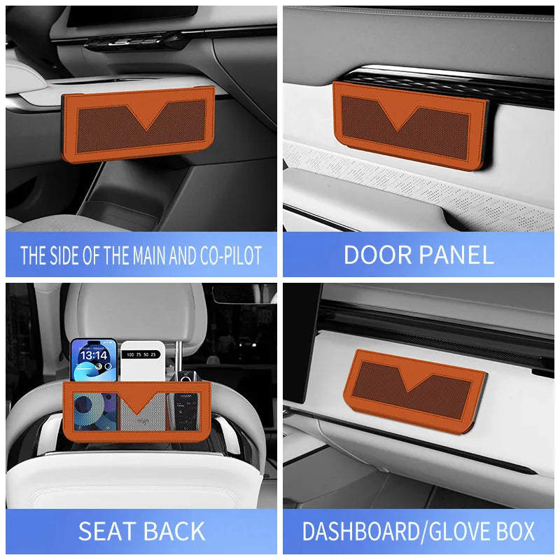 Car Phone & Storage Mesh Pocket Bag – PU Leather Organizer Car Door Organizer Qme