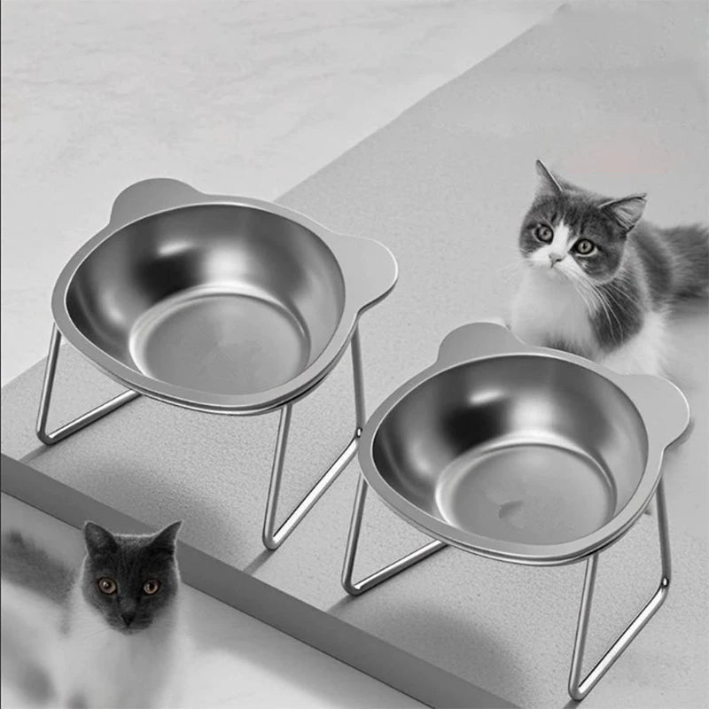 15° Elevated Tilted Cat Bowl – 304 Stainless Steel Pet Dish Elevated Pet Bowl Qst