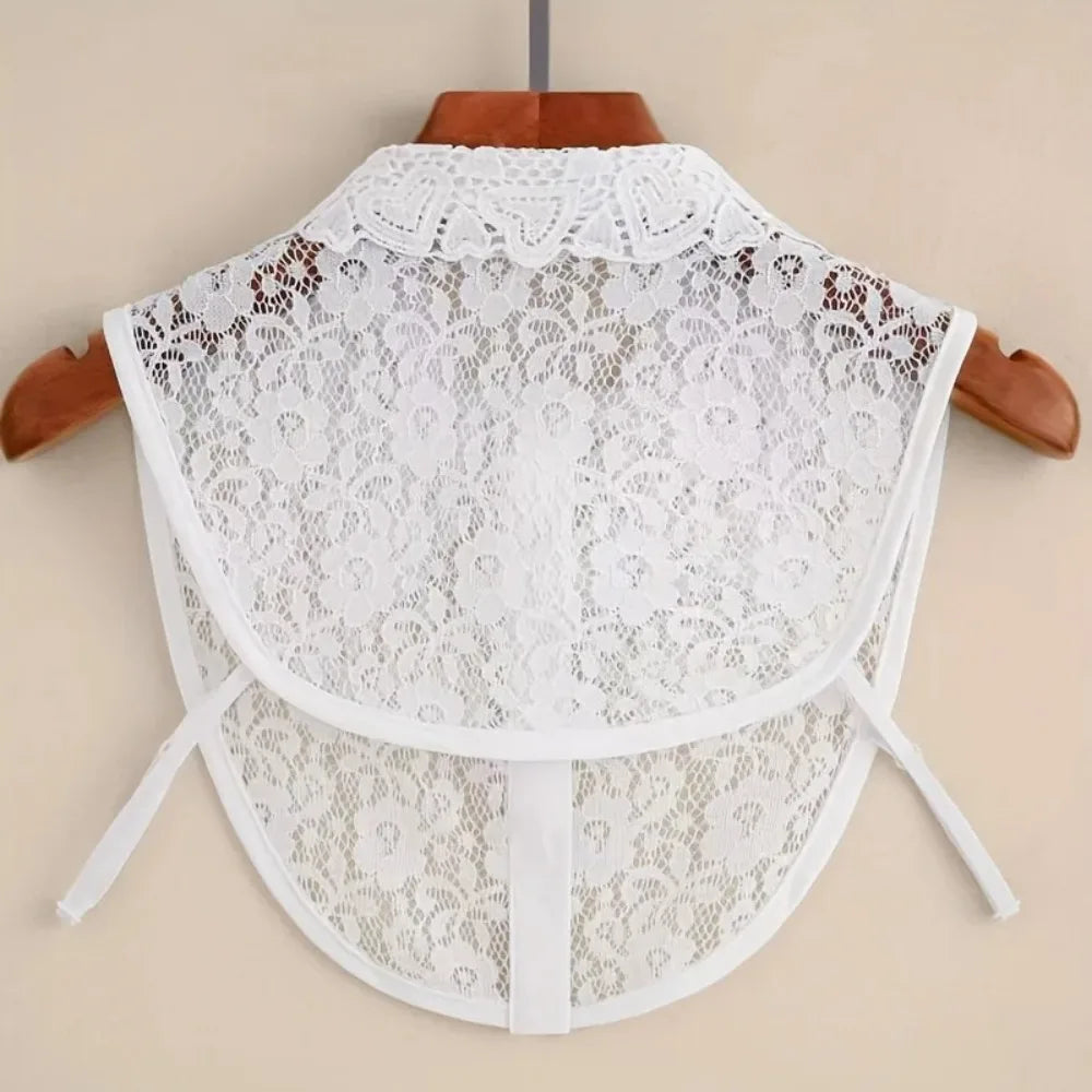 Women's Detachable Lace Collar – Heart Embroidery White Detachable Lace Collar Qme