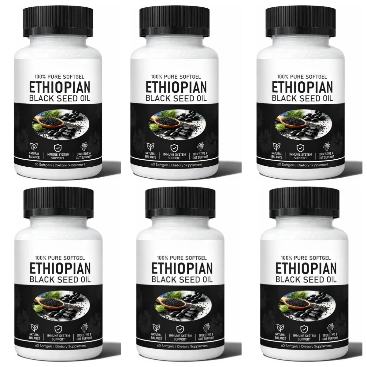 Ethiopian Black Seed Oil Organic Cold-Pressed 60 Softgels Black Seed Oil Supplement Qst 6 bottles