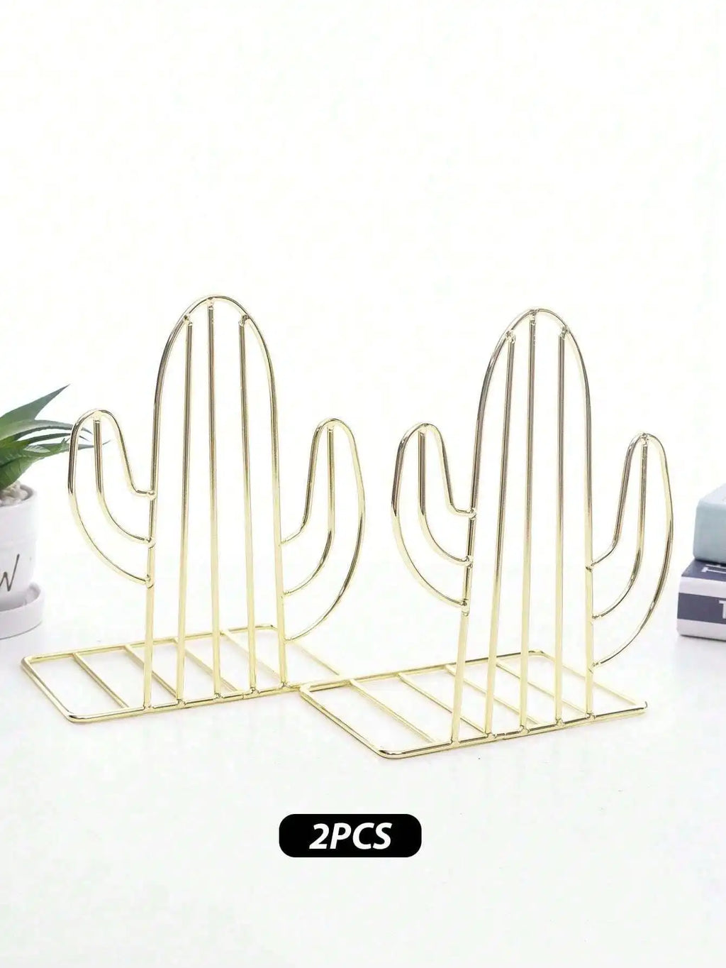 Nordic Cactus Iron Bookends – Cute Desk Book Organizer Set Decorative Bookends Qme