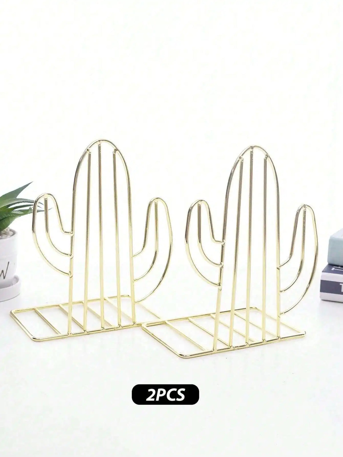 Nordic Cactus Iron Bookends – Cute Desk Book Organizer Set Decorative Bookends Qme