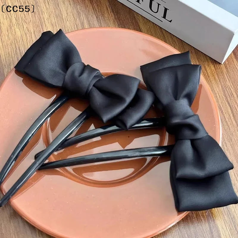 Women's Bow U-Shaped Hair Clip – Elegant Black Boutique Hairpin Hair Clip Qst