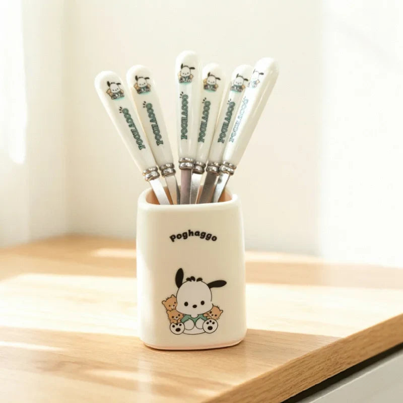 Kuromi Hello Kitty Stainless Steel Fruit Fork Set | Cute Cartoon Cartoon Fruit Fork Set Qme