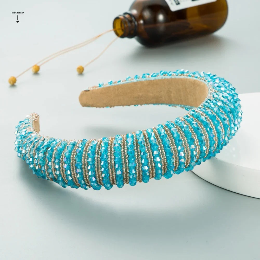 Baroque Crystal Headband – Elegant Beaded Sponge Hair Accessory Crystal Headband Qme