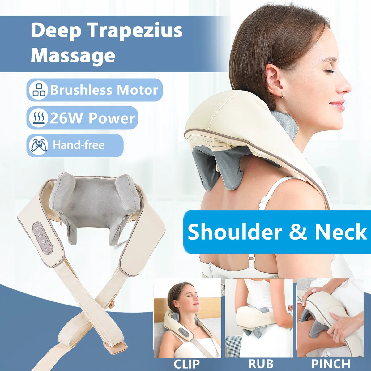 Foreverlily 26W Brushless Neck & Shoulder Kneading Massage Shawl Neck Shoulder Massager Qst green