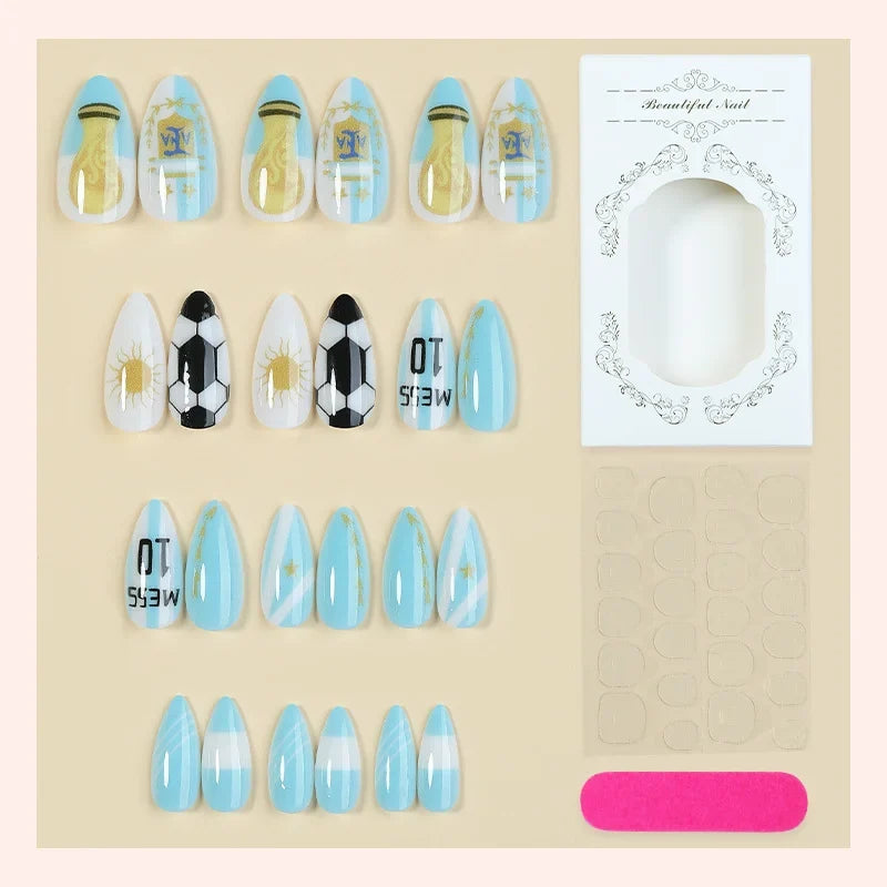 Argentina Flag Almond Press-On False Nails | ABS Nail Tips Press-On False Nails Qme