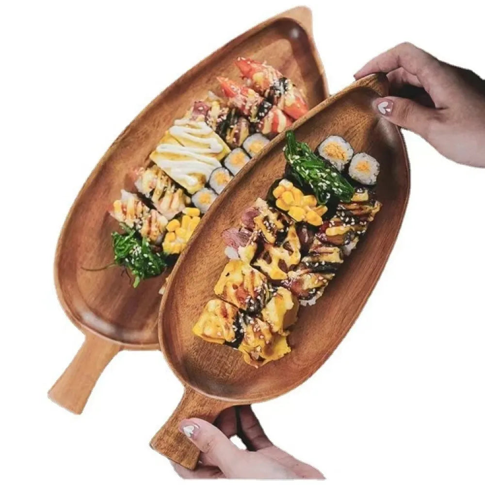 Wooden Leaf Serving Plate – Waterproof Tray for Steak & Sushi Wooden Serving Tray Qst